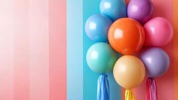 Colorful balloons and confetti create a festive atmosphere for a celebration photo