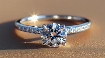 Elegant rose gold engagement ring with sparkling diamond centerpiece on soft pink flower petals photo