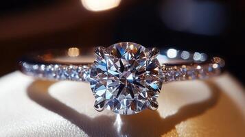 Elegant rose gold engagement ring with sparkling diamond centerpiece on soft pink flower petals photo