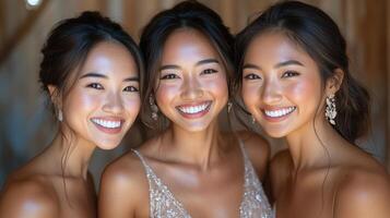 Joyful moment shared by a bride and her bridesmaids before the wedding ceremony photo