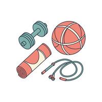 A set of items including a dumbbell, a ball and a rope vector
