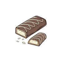 A chocolate bar with nuts on it and a piece of it vector