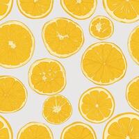 Citrus slices seamless pattern. Line art hand drawn citrus slices such as orange, tangerine, lemon. Seamless pattern with orange fruits. vector