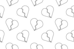 Seamless black and white pattern of broken hearts, designed for childrens coloring and creative activities. vector
