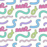 Seamless pattern with colorful wavy lines, swirls, and spirals on a white background, perfect for creative designs. vector
