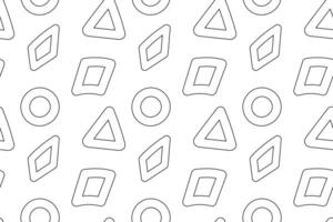 Seamless black and white pattern featuring circles, triangles, and rhombuses, perfect for childrens coloring projects. vector