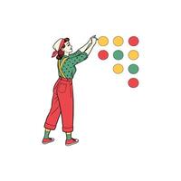 A woman is standing in front of a line of colored dots vector