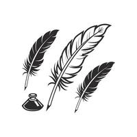 Feathers and ink bottle illustration vector