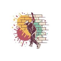 A man is standing on a brick wall with paint splatters vector