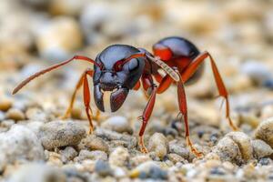 An ant with red and black markings on its body photo