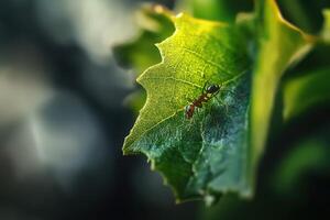 A small insect is sitting on a leaf photo
