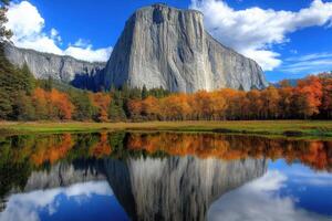 A mountain with a reflection in a lake photo