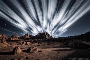 The night sky is lit up by star trails photo