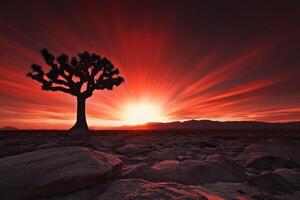 Joshua tree in the desert at sunset photo