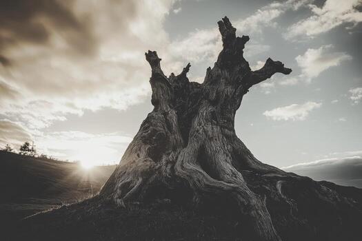 A tree with a sun in the background photo