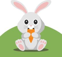 Flat cartoon illustration of a light gray rabbit sitting on a grassy knoll vector