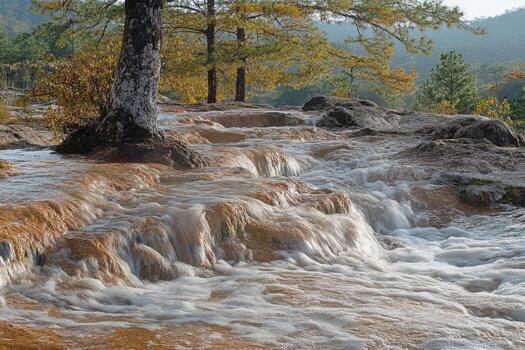 un hombre en pie en un rock siguiente a un río foto