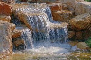 A waterfall is flowing down a rock wall photo