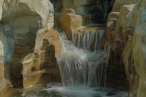 A waterfall flowing down a rocky cliff photo