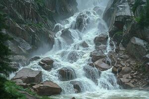 A waterfall in the mountains photo