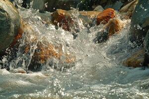A close up of water splashing over rocks photo