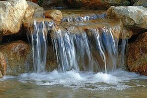 A waterfall flowing over rocks photo