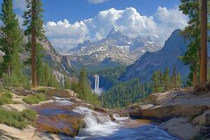 A waterfall in the middle of a forest photo