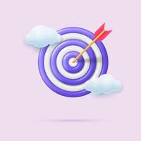 Arrow hit the center of the target in the clouds. Concept of achieving the goal, financial goal of business or success goal. Iillustration in cartoon style. vector
