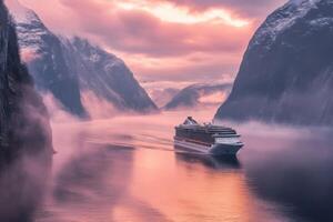 A cruise ship in the middle of a river photo