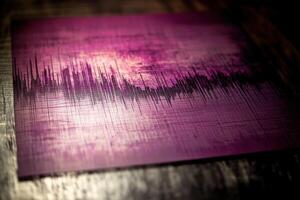 A purple and black background with a sound wave photo