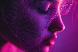 A woman with purple light behind her photo