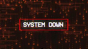 System down. digital message, glitched effect, computer hack concept system. Error signal loop, Cyber security code binary background animation video