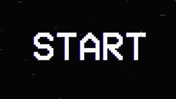 start. digital glitch 8-bit pixel text animation with distortion effect looped, computer software concept motion background video
