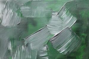 An abstract painting with green and white paint photo