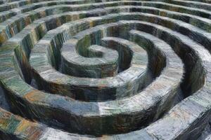 A large spiral maze with many different shapes photo