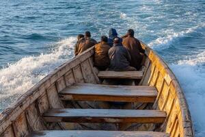 A group of people on a boat photo