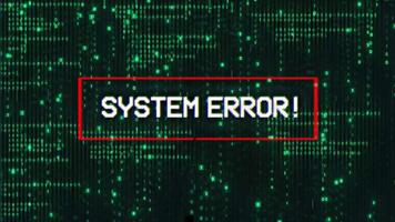 System error. digital message, glitched effect, computer hack concept system. Error signal loop, Cyber security code binary background animation video