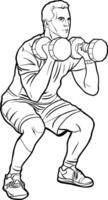 Athlete Performing Dumbbell Squat Exercise outline vector