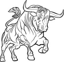 Majestic Brown Bull Artwork in Dynamic Pose outline vector