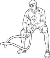 Dynamic Exercise with Battle Ropes outline vector