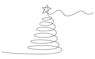 Continuous line drawing art. Christmas tree shape with black line for holiday, festival, illustration and element. Editable stroke vector