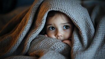 A Child Hiding Under a Blanket photo