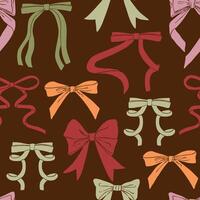 Seamless pattern with different bows drawn in flat style. Holiday, gifts. Hand drawn illustration. vector