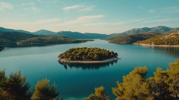 Serene Island in a Majestic Lake photo