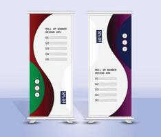 Modern red and purple color roll up banner template design vector