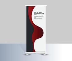Abstract red wavy roll up banner template design vector