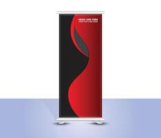 Modern red wavy abstract roll up banner template design, pull banner , stand banner vector