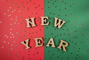 Green and red background with a large amount of glitter photo