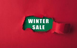 Red background with a green word that says Winter Sale photo