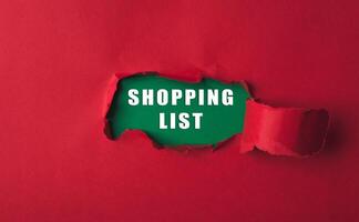 Shopping list is shown in a red background with a green border photo